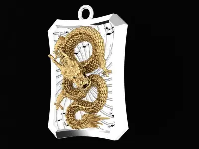 Luxury 3D Dragon Rectangular Pendant  31 3D print model