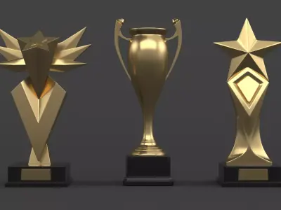 Gold Trophy Cups 3D model shop