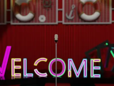 Stage 3D model room with checkered floor 3D model