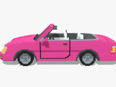 Voxel Convertible Car Barbie Style Low-poly 3D model