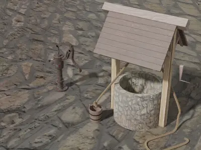 water well low poly  Low-poly 3D model