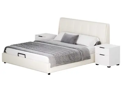 Gray Wingback Upholstered Headboard Bed 3D model