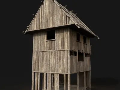 Next Gen AAA Wooden Settlement Scouttower Watchtower Viking Free low-poly 3D model