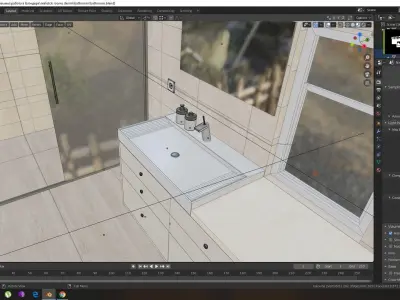Realistic modern bathroom  Low-poly 3D model