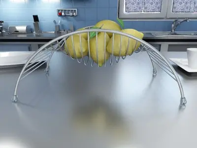 Lemons in Decorative Metal Wire Container 3D model