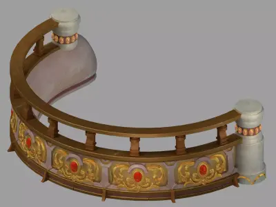 Game Stairs - Stone Railing 051 3D model