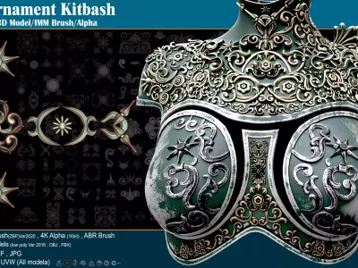 80 Sahra Ornament Kitbash 3D Model-IMM Brush-Alpha VOL05 Low-poly 3D model