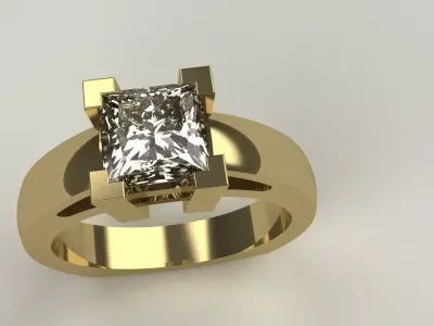 Princess Cut Ladies Diamond Ring V-Prong Setting Gold Silver 3D print model