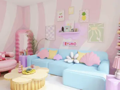 Pastel Living Room Blender Scene 3D model