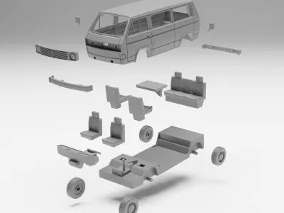 VW T3 - H0 scale van model kit 3D print model