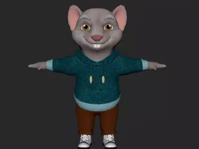 Low Poly Cute Cartoon Rat 3D Model with textures Low-poly 3D model