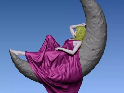 Lying Sleep Moon Night Girl moonlight 3D print model