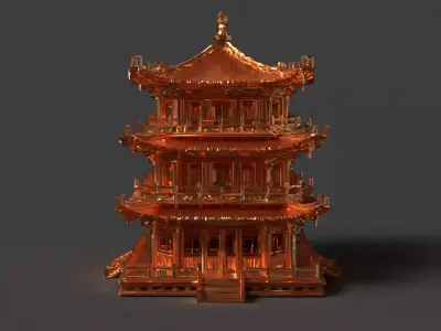 Chinese ancient house Low-poly 3D model get
