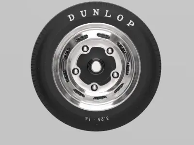 PORSCHE VW 16in WHEEL WITH BRAKE DRUM AND DUNLOP TIRE 3D print model
