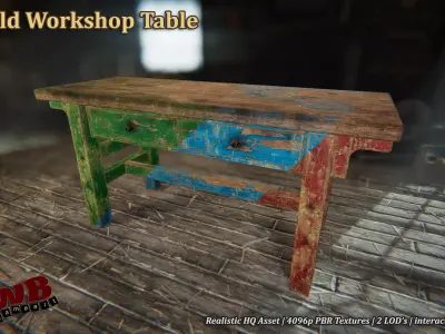 Old Workshop Table Low-poly 3D model