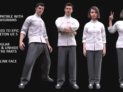 Mens and Womens Martial Outfits 3D Model Collection