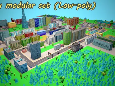 City Modular Set Toon Style Low-poly Low-poly 3D model