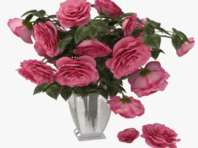 Flower Collection 6 lilies in glass vase 3D model