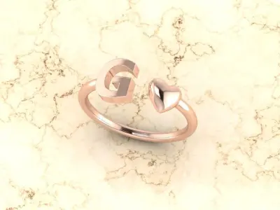 Alphabet Jewelry with Heart Ring  G 3D print model