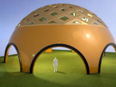 3D Dome large arena structure with atrium 3D model
