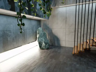 Concrete Interior Equipped - Modern Minimalist Hall Low-poly 3D model