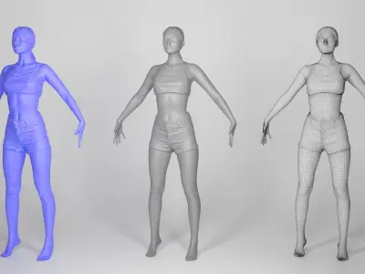 Slim woman with tattoo in A-pose 148 Low-poly 3D model