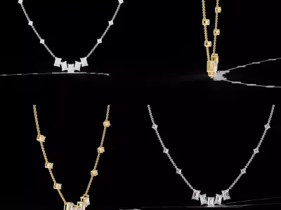 Luxury Emerald Cut Diamond Necklace CAD Design 3DM STL 3D print model