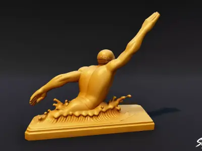Golden Swimming Statue Low-poly 3D model