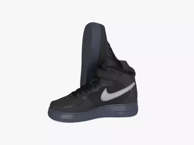 Nike Air Force 1 Mid Premium Black Metallic Silver DX3061 Low-poly 3D model