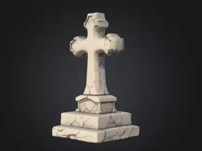 Ancient Stone Cross Monument Low-poly 3D model