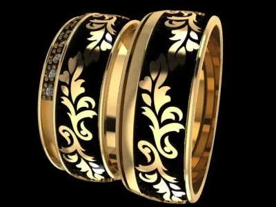 Marriage set wedding ring with diamonds 3D print model