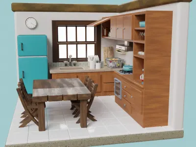 Isometric Kitchen Low Poly Low-poly 3D model