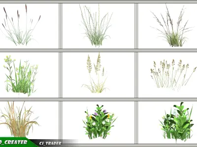 Realistic Grass Animated LOD Low-Poly 3D Model Low-poly 3D model