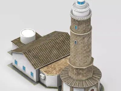 Classic Lighthouse with Keepers House Low-poly 3D model