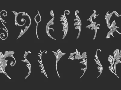 85 mid poly baroque floral ornament decals  Imm brush set 3D model