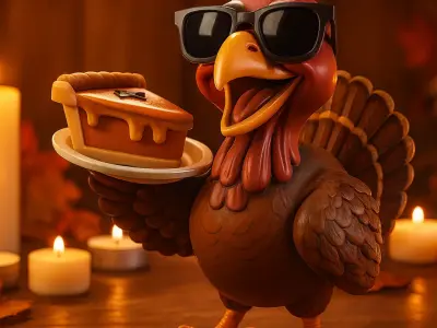 Cool Turkey with Sunglasses Holding Pumpkin 3D print model