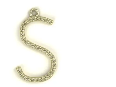 Diamond Letter S Pendant Gold Silver Platinum Luxury Jewelry 3D print model
