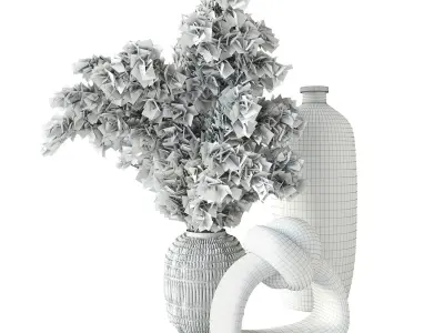 Minimalist set vases with dried grasses 3D model