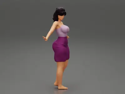 beautiful woman skirt and shirt with open hands 3D print model
