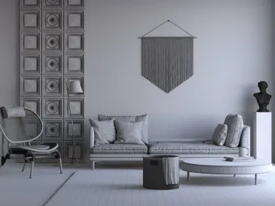 Sitting Area with Macrame Wall Hanging  3D model