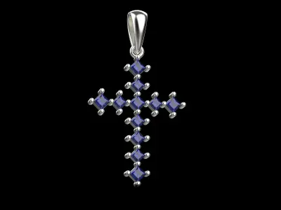 3d model Croses cross pendant with sapphires 3D print model