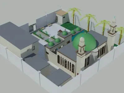 Grand Mosque with School and Library   Low-poly 3D model