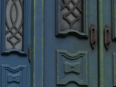 Painted Wooden Entrance Front Double Door Free low-poly 3D model