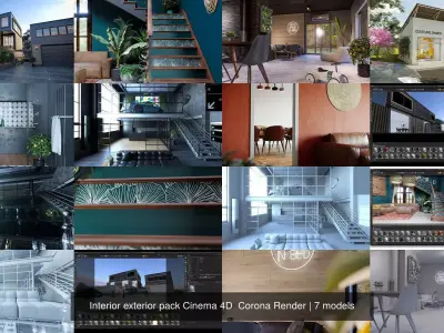 Interior exterior pack Cinema 4D  Corona Render 3D Model Collection