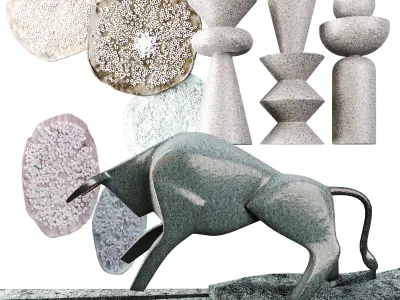 Decorative Set with a Bull sculpture 3D model