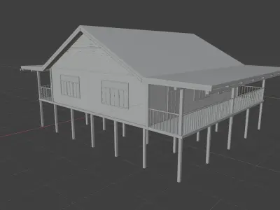 Wooden House with Veranda on Stilts Free 3D model