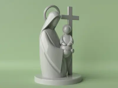 Mater Filius  Minimalist Mary and Jesus Sculpture 3D print model