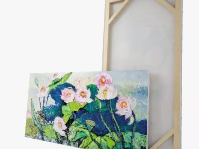 Lotus Pond in Summer - Oil on Canvas 3D model