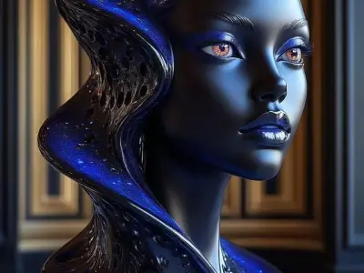 Galactic Goddess Bust Cosmic Blue Hair Starry Veil 3D Low-poly 3D model