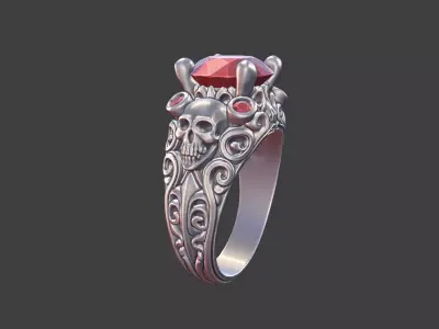 vintage gothic scrollwork skull ring 3D print model